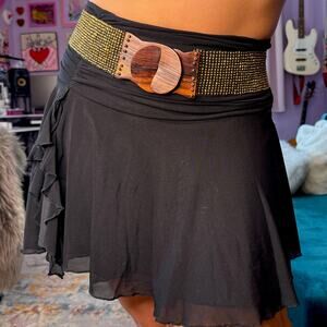 Vintage Y2K gold and brown beaded boho elastic belt